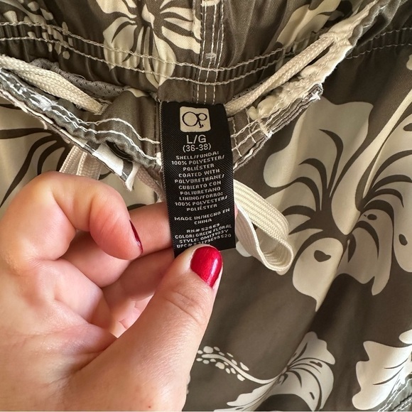 OP men’s swim trunks olive green cream floral with pockets size large - Picture 5 of 6